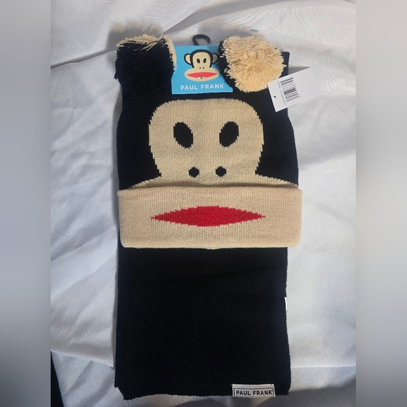 Paul Frank Black Scarf and Beige Knit Hat Set - Picture 2 of 6